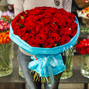 Букет 75 красных роз (50 см) в Москве