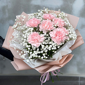 Букет из розовых гвоздик с гипсофилой в Москве