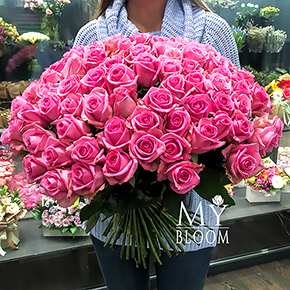 Букет 101 розовая роза Ревиваль (50 см) в Москве