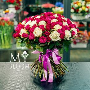 Букет 101 роза микс (30 см) в Москве