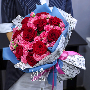 Букет из кустовых и сортовых роз (50 см) в Москве