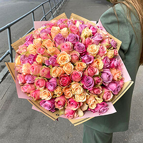 101 роза йогуртовый микс (40 см) в Москве