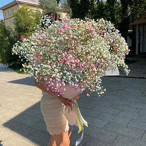 Охапка разноцветных гипсофил в Москве