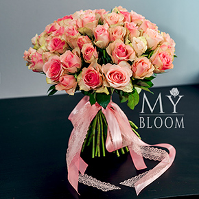 Букет 51 розовая роза Кения (30 см) в Москве